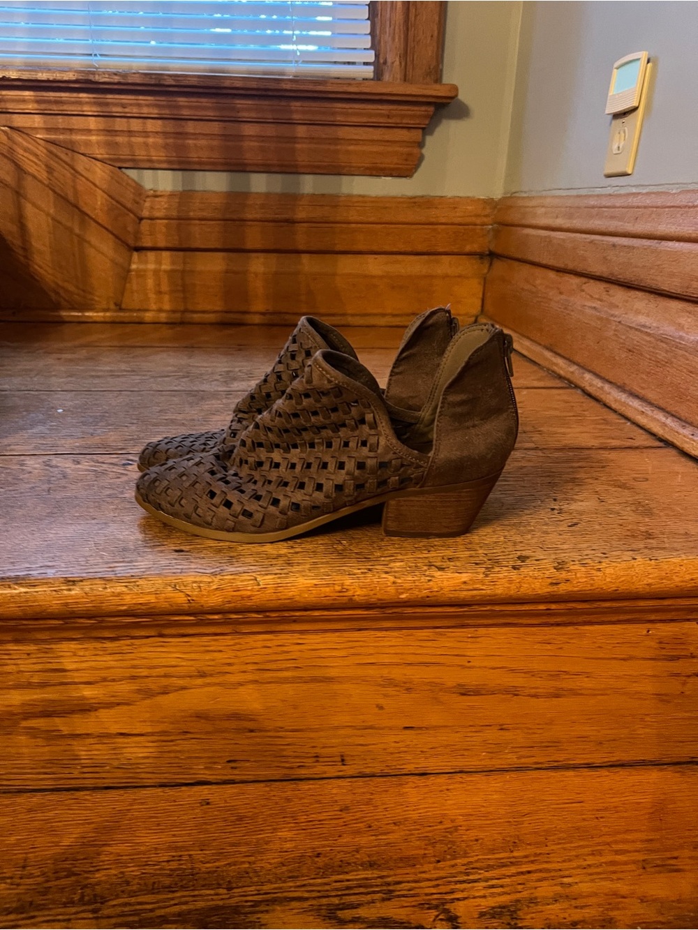 Fergalicious Brown Woven Peep-Toe Ankle Booties